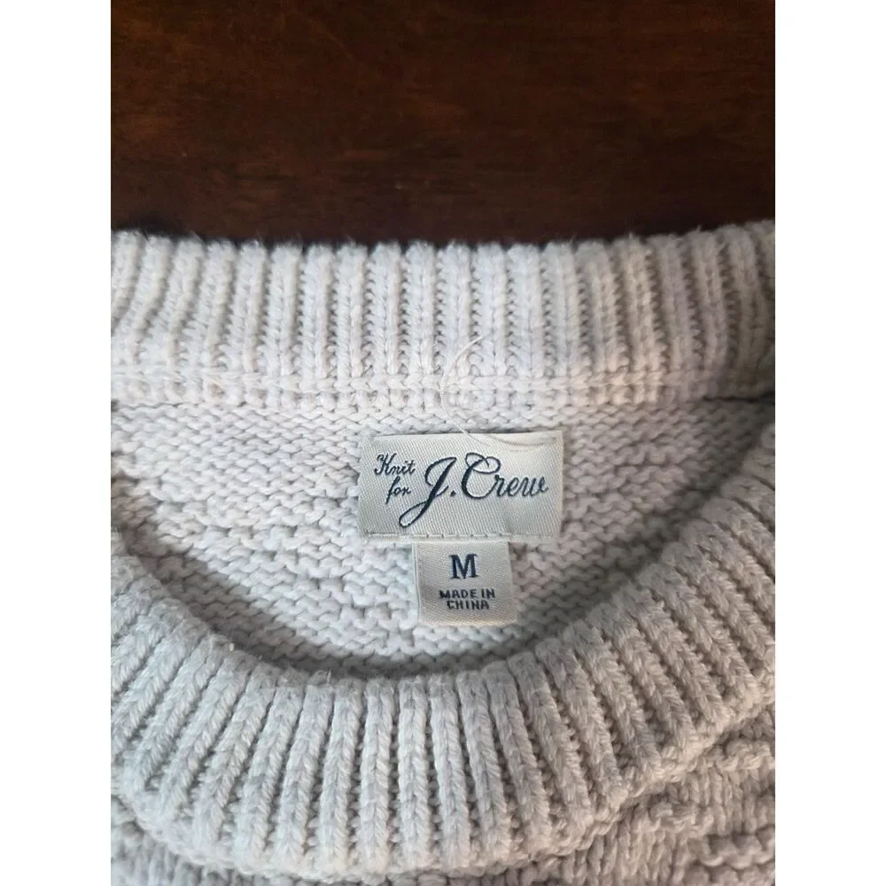 J.Crew Mens Medium M Heavy Knit Crewneck Sweater Light Gray Fisherman Chunky